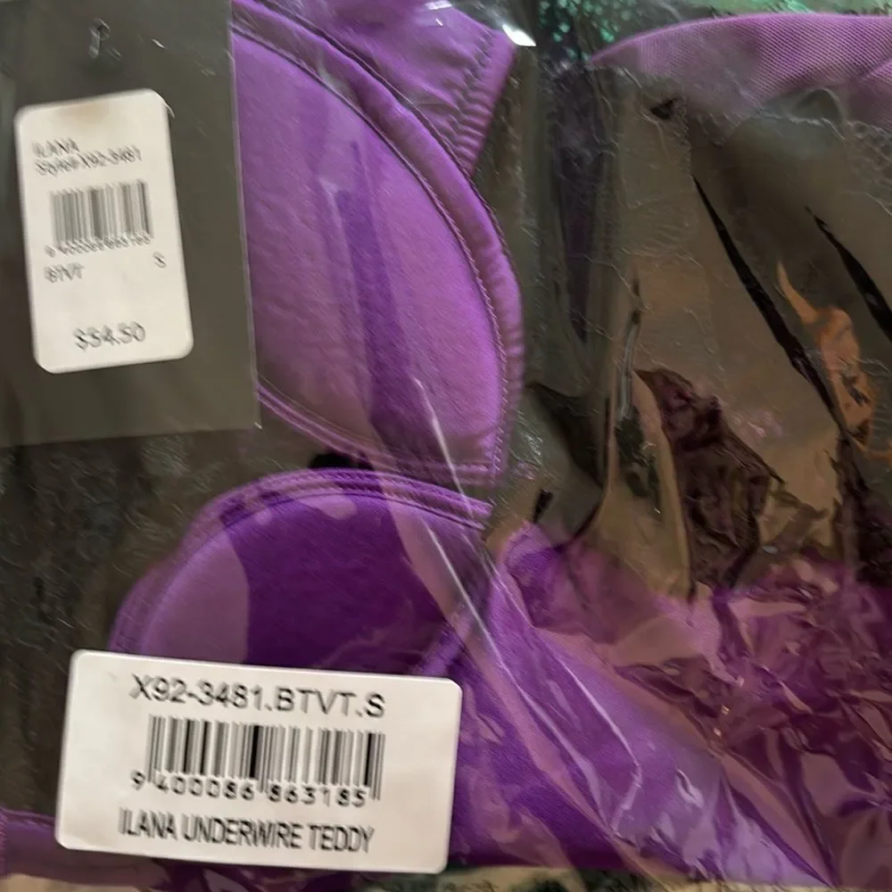 NWT Frederick's of Hollywood Ilana Purple Black Lace Mesh Bodysuit Teddy